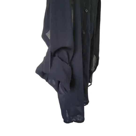 Garage Sheer Button Up Long Sleeve Shirt Top Sz S Black - Picture 2 of 11